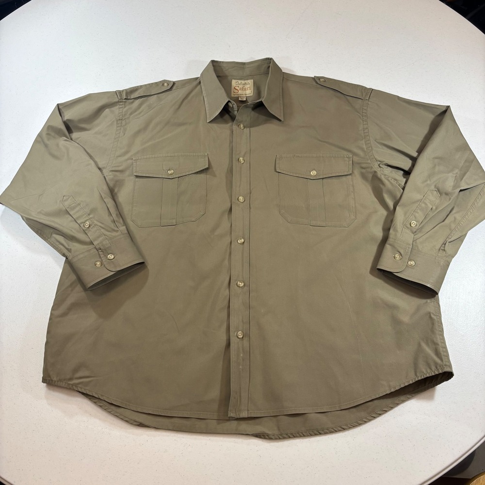 Cabelas Safari Series Shirt Mens 2XL Long Sleeve Olive Green Epaulets Utility